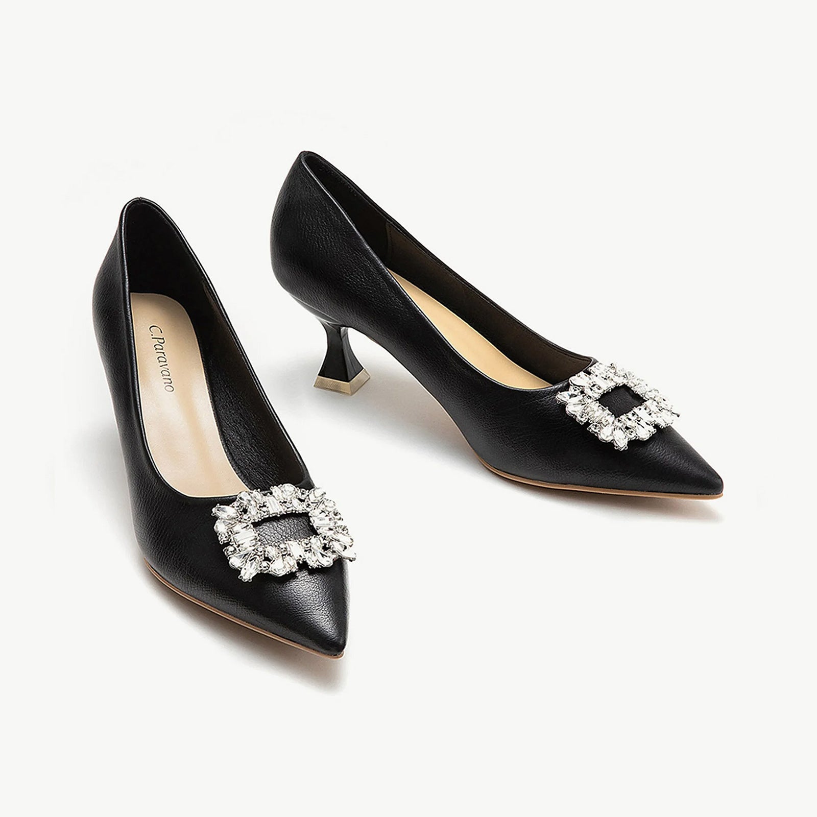 Crystal Buckle Leather Women Pumps